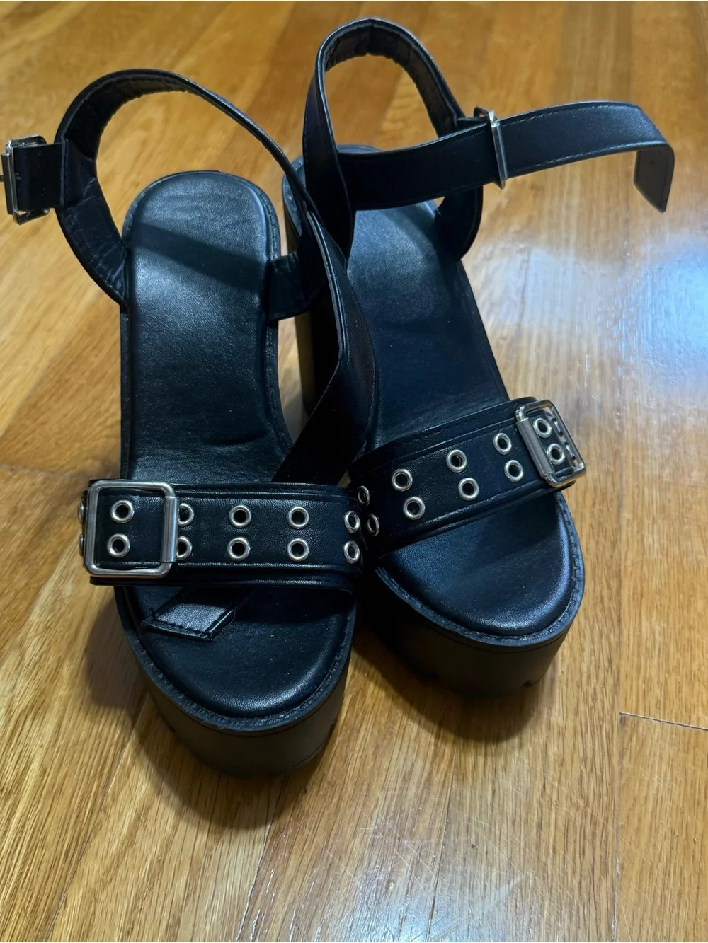 Black platform strap heels size 6